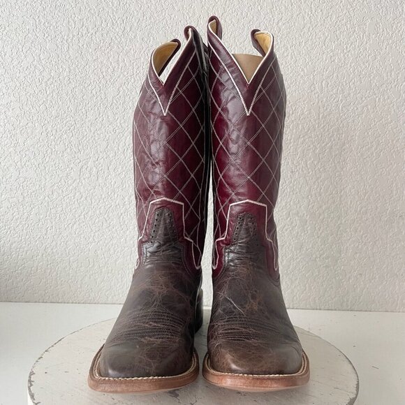 Rod Patrick Mens Cowboy Boots 9A Brown Mocha Bison Leather Square Toe Western - Picture 6 of 12